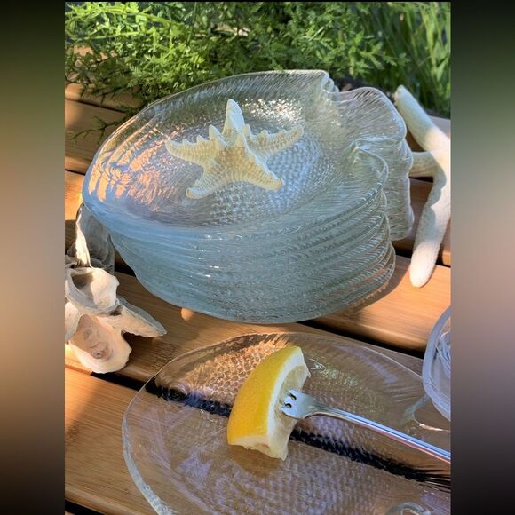 Arcoroc France Glass Poisson Fish Shaped Appetizer Bread Plates Vintage Set of 4 - Picture 1 of 5